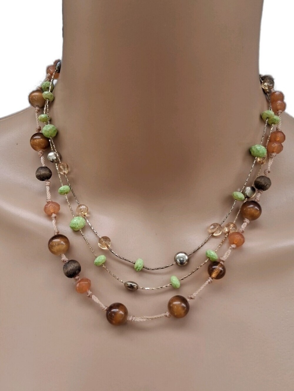 Boho Multi Strand Beaded Layered Statement Necklace Cord Metallic Chains